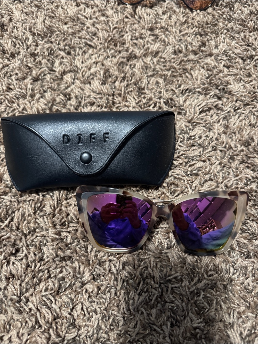 Diff Eyewear Purple Mirror Cat Eye Sunglasses with Tortoiseshell Frame